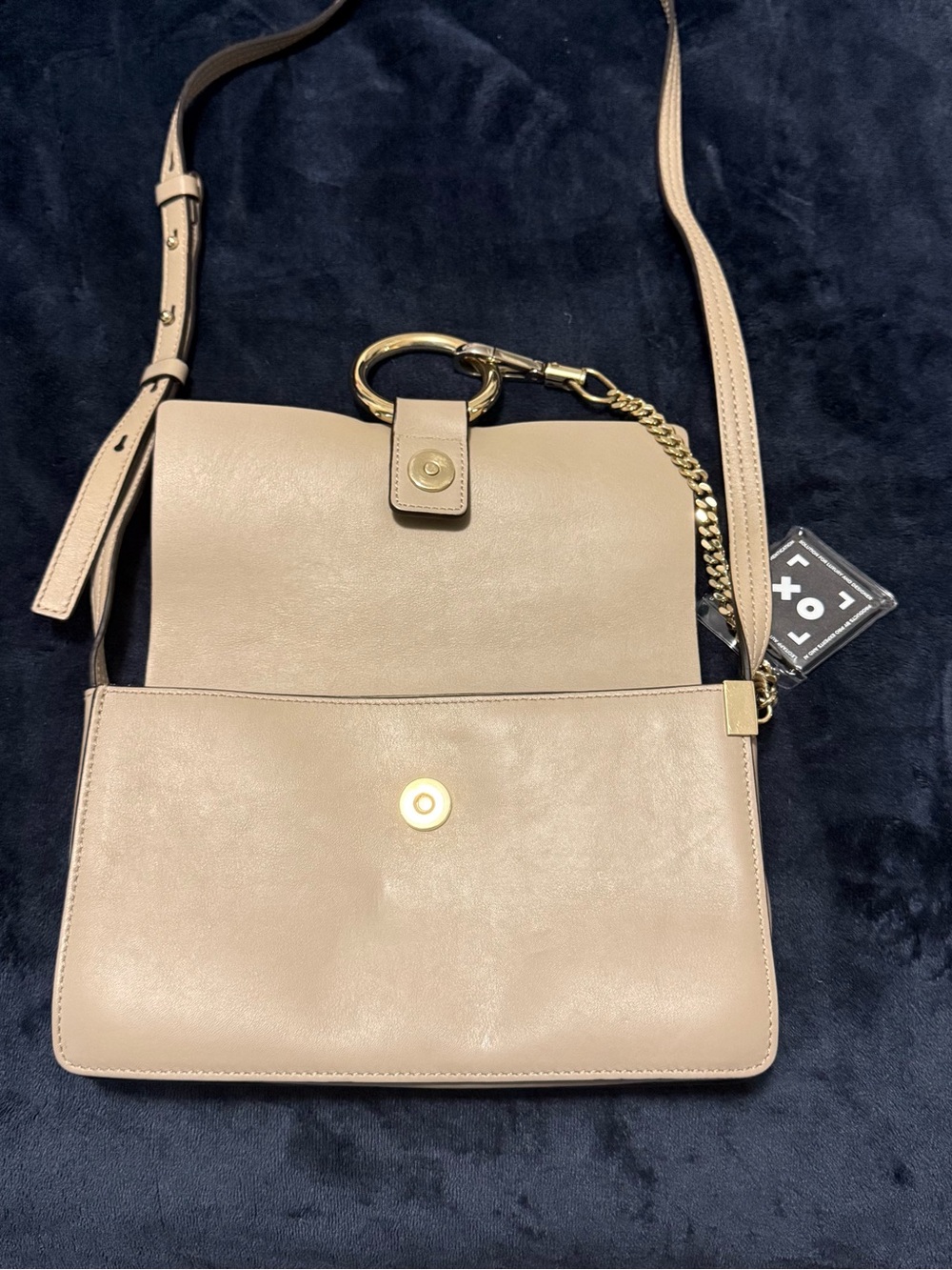 Chloé Beige Leather Crossbody with Gold Chain Accent